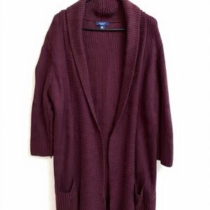 This is a Chaps burgundy open-front cardigan xl